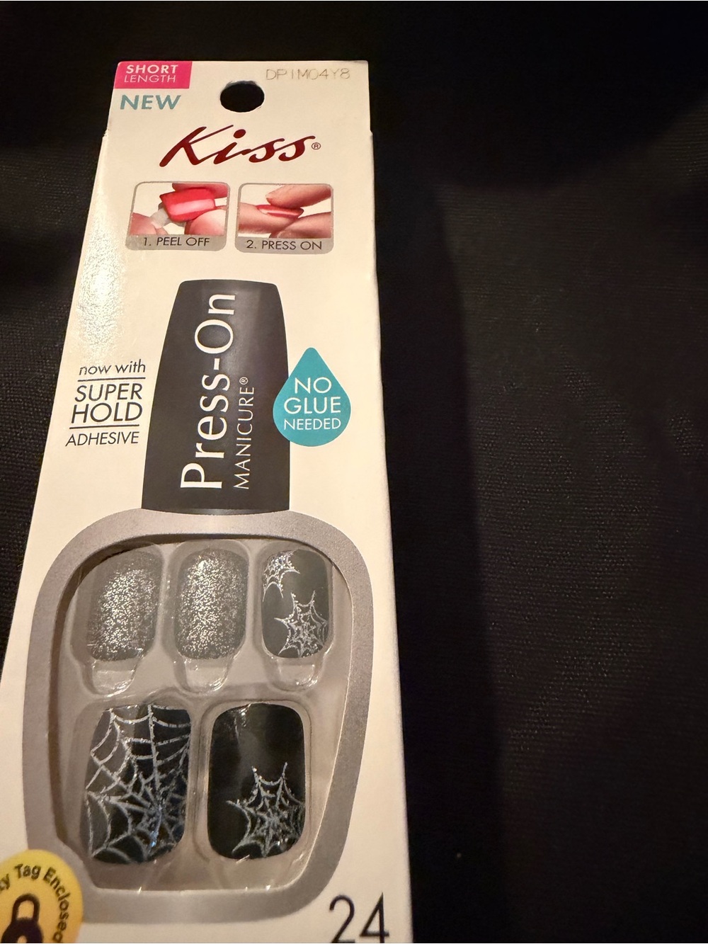 Kiss Press-On Manicure Black & Silver Spiderweb Design